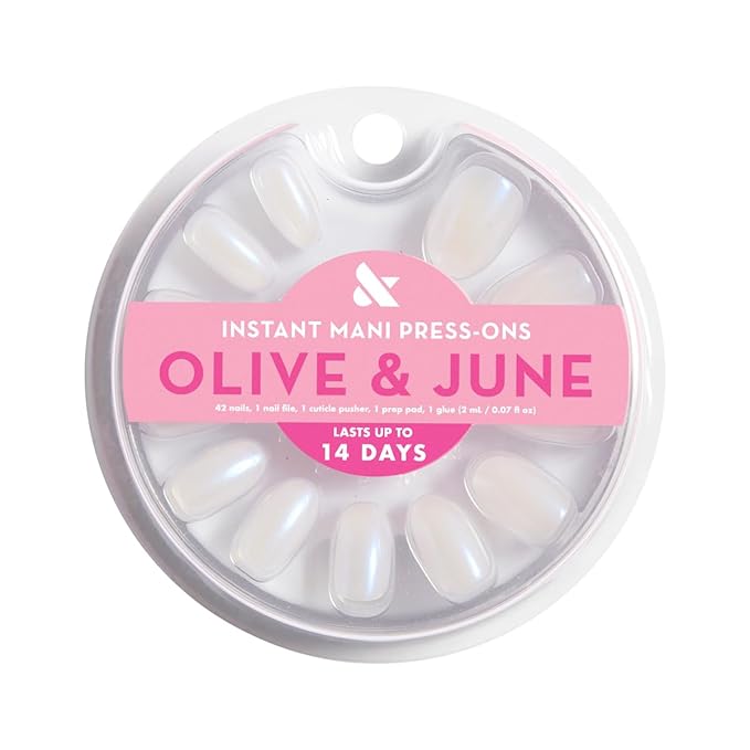 Olive & June Instant Mani Press-On Nails | (Glue) Medium, Oval 42 Fake Nails, 21 Sizes | Non-Toxic, Long-Lasting Recycled Materials Realistic Look | Salon-Quality at Home | Pink Goldfish