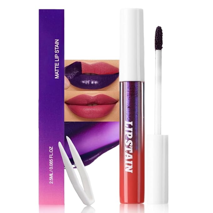 evpct Mauve Red Peel Off Lip Stain Tints with Tweezer, Matte Liquid Lipstick Lip Stain Long Lasting Waterproof for Women, Non-stick Cup Lipstick Peel Off High Pigmented Smudge-proof Easy to Apply, 02#