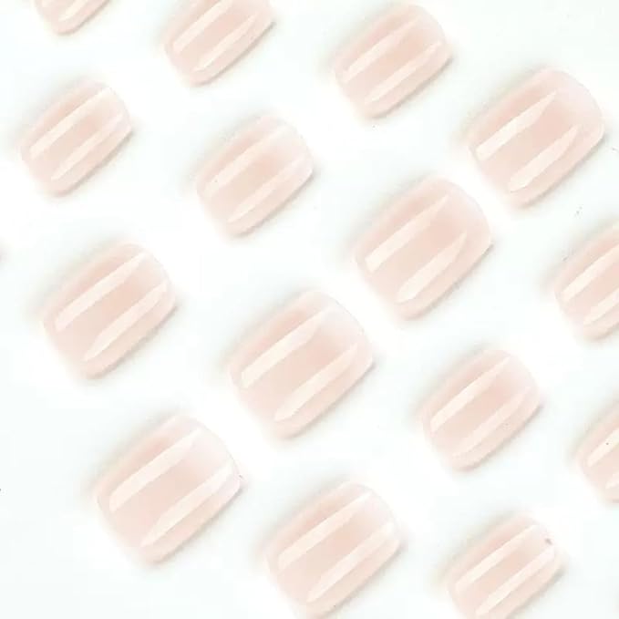 Extra Short Press on Nails Square - Ombre Fake Nails with Glossy Design - Nude False Nails Press ons - for Women Manicure 24 Pcs