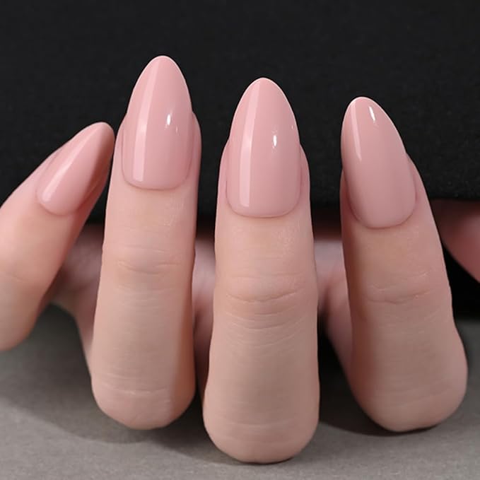 evpct Glossy Press on Nails Short Almond Short for Women, Nuetral Pink Fake Nail with Kits Salon Quality Reusable Stick on Nails In 15 Sizes 30Pcs Full Cover False Nail Soft Gel Set Kit for Gift, 11