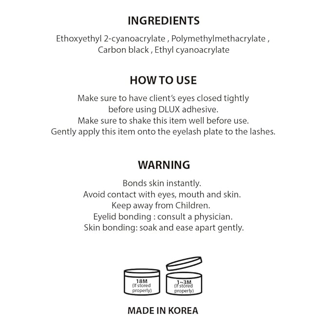 DLUX PROFESSIONAL Eyelash Extension Glue for Professionals - 8 Weeks Retention, 0.5 Sec Drying Time, Latex Free Semi Permanent Individual & Volume Lash Extension Glue
