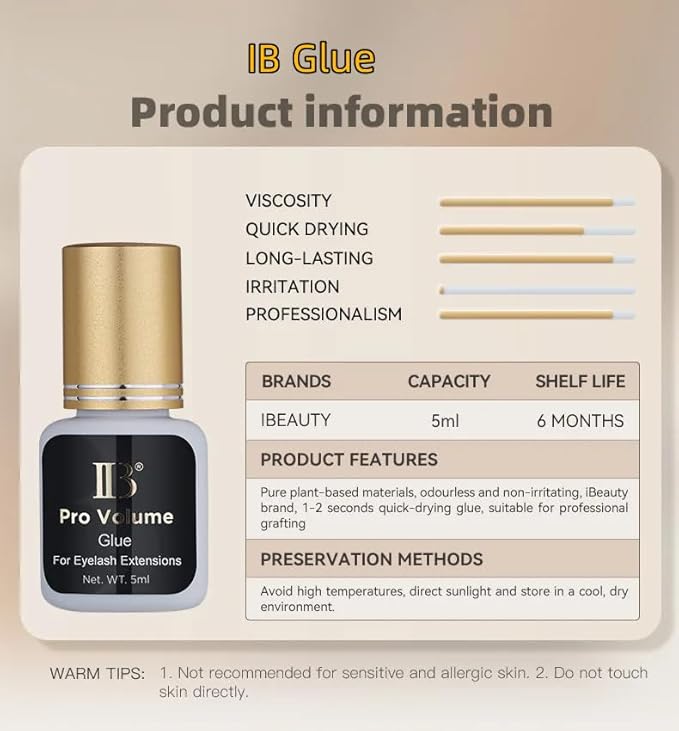 IB Beauty Pro Volume Glue for Eyelash Extensions 1s Fast Drying IB Gold Cap False Eyelash Glue Professional Adhesive Makeup Tools Professional Salon Use 5ml by Lava