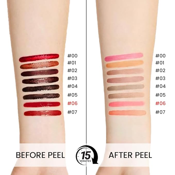 Peel Off Matte Liquid Lip Gloss Stain-Lip Liner with Tweezer, Pinkish Red Peel Off Lip Stain, Long Lasting & Waterproof Lipstick Tattoo, Transfer-Proof Lip Gloss for All Skin Types (06#, 1Pcs)