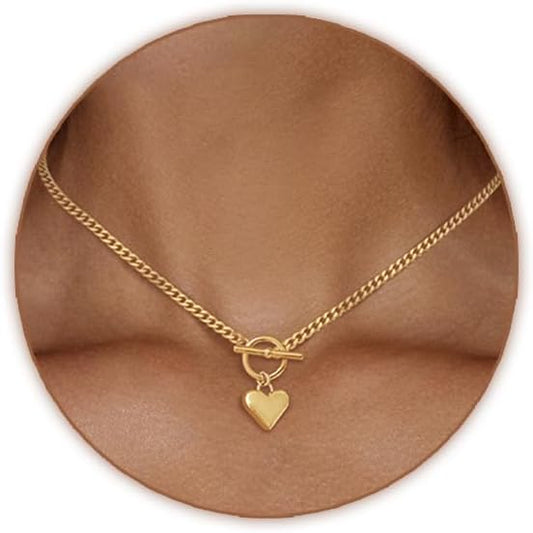 Airmb Cute Heart Necklace for Women Gold/Silver Plated Heart Pendant Choker Necklaces Tendy Love Heart Chain Necklace Dainty Gold/Silver Necklace Jewelry Gifts for Women