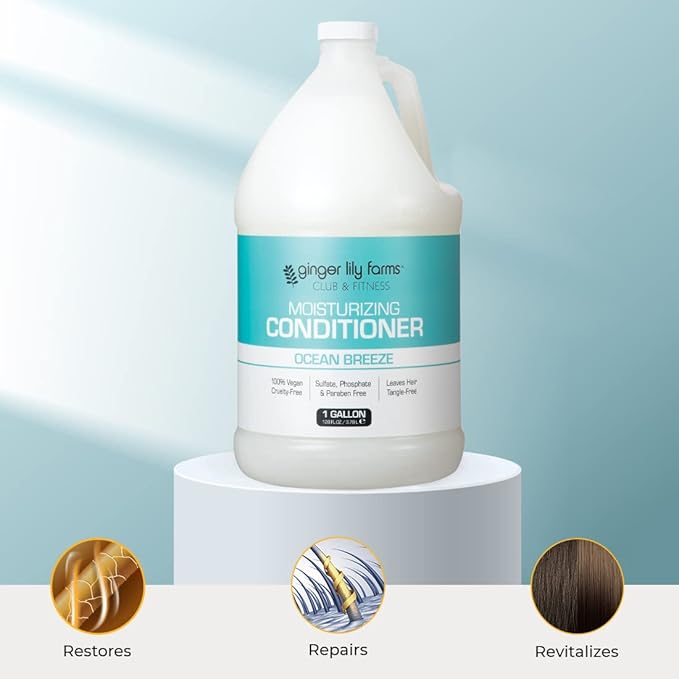 Ginger Lily Farms Club & Fitness Moisturizing Conditioner for Dry Hair, 100% Vegan & Cruelty-Free, Ocean Breeze Scent, 1 Gallon (128 fl oz) Refill