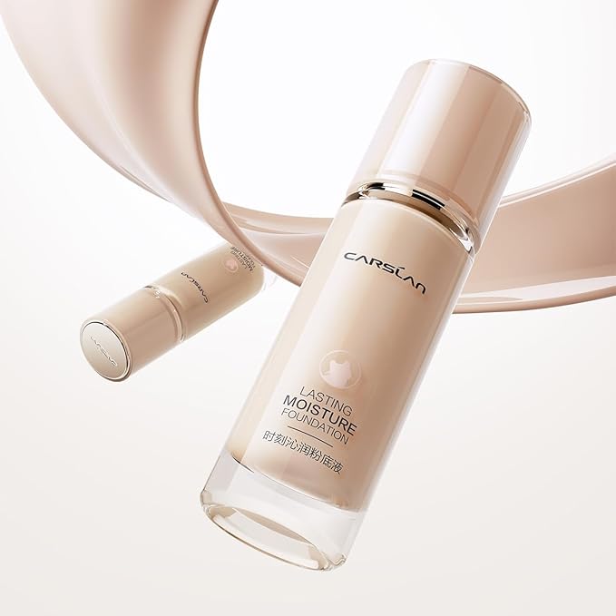 CARSLAN Lasting Moisture Foundation, 24H Longlasting Medium Coverage Dewy Finish Face Makeup, Poreless, Lightweight, Waterproof, Oil Free Liquid Foundation, P02