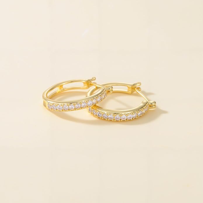 RYHIX 14K Gold Plated Hoop Earrings for Women Hypoallergenic Lightweight Small Hoop Earring for Womens with Round Cubic Zirconia Huggie Hoops Earring for Women 14/16/20/25mm