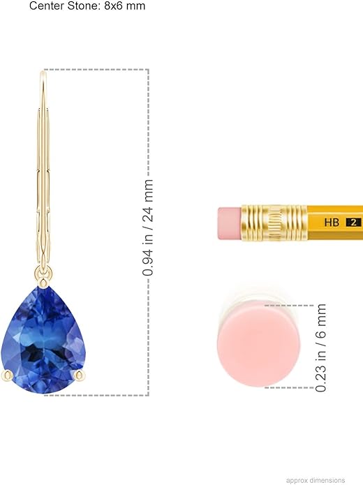 ANGARA Natural Tanzanite Earrings for Women | Solitaire Pear-Shaped Tanzanite Leverback Earrings in 14K Solid Gold/Platinum | December Birthday, Anniversary, Gemstone Jewellery Gift