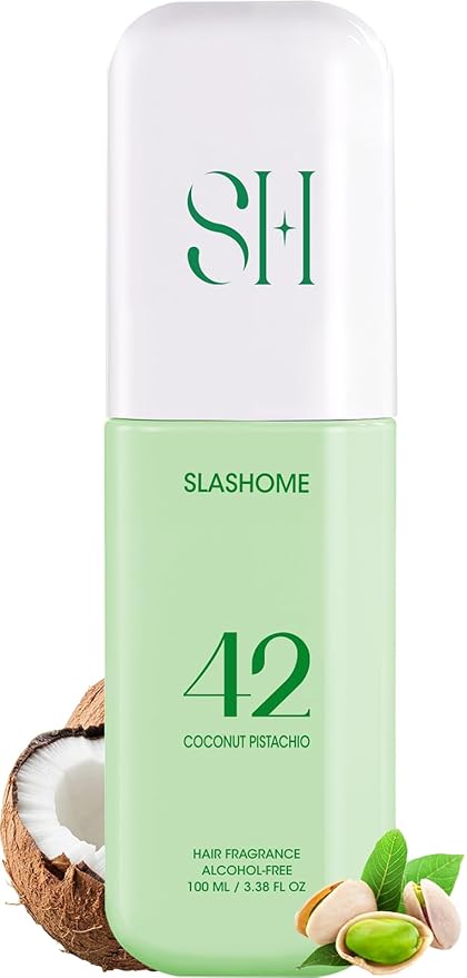 slashome Hair Perfume for Women, Alcohol-Free Coconut Pistachio Hair & Body Mist, Lightweight Long-Lasting Fragrance for Hair, Wigs, Body & Fabric, Birthday & Valentine’s Day Gift, 100ml / 3.38 fl oz