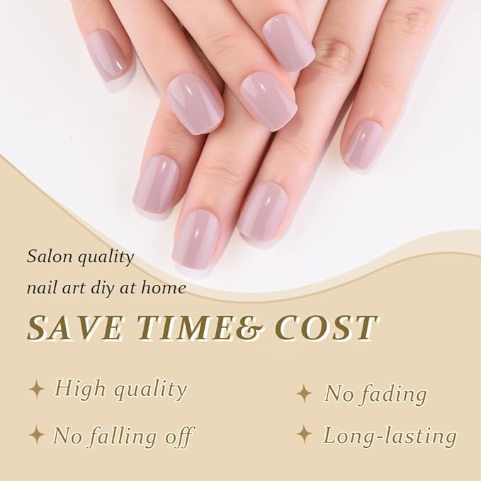 evpct Mauve Pink Glossy Press on Nails Short Square, Glossy Mauve Fake Nails Summer Reusable, Acrylic False Nail Stick on Press ons for Women Gifts, Perfectly Fit False Nail Kit with Kits 30Pcs