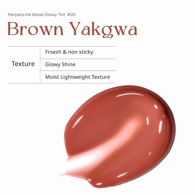 Peripera Ink Mood Glowy Tint | Lip-Plumping, Naturally Moisturizing, Lightweight, Glow-Boosting, Long-Lasting, Comfortable, Non-Sticky, No White Film (020 BROWN YAKGWA (HONEY K-OOKIE))