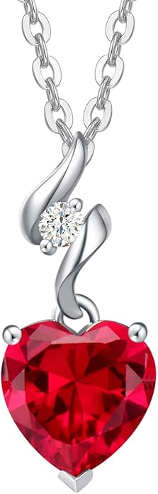 AGVANA Christmas Gifts 14K Solid White Gold Diamond Gemstone Pendant with Sterling Silver Chain 8mm Heart Birthstone Necklace Fine Jewelry Anniversary Birthday Gifts for Women Mom Wife