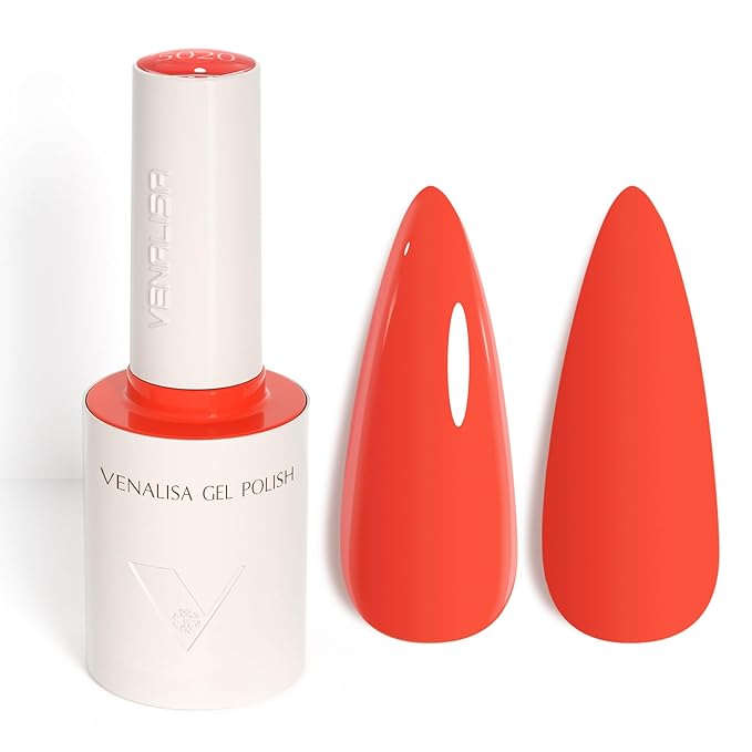 VENALISA Red Orange Gel Nail Polish, 1 Pcs Neon Orange Gel Polish Bright Color High Gloss Soak Off U V Nail Manicure Salon and DIY at Home Gifts for Women