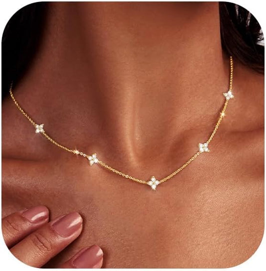 Luxval Diamond Pendant Gold Necklace for Women，Dainty 18k Gold Plated Choker Necklaces Simple Gold Jewelry Gifts for Women Girls