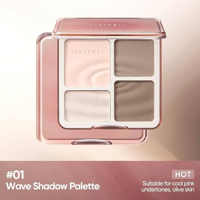 JUDYDOLL Highlight & Contour Palette, All-in-One Matte Highlighter Contour Compact, stocking stuffers, Blendable Face Makeup for Cool and Olive Skin Tone (01 Wave Shadow Palette)