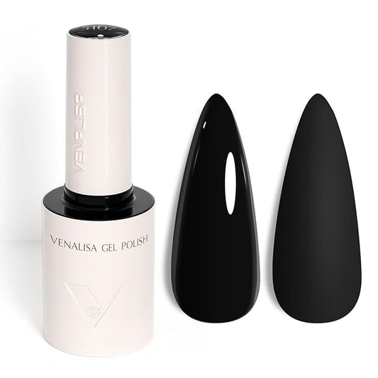 VENALISA Black Gel Nail Polish, 1 Pcs Pure Black Gel Polish Color High Gloss Soak Off U V Nail Manicure Salon and DIY at Home Gifts for Women