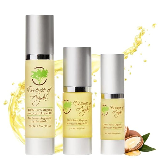 Essence Of Argan Moroccan Argan Oil for Hair, Skin & Nails - Natural Eco-Certified Cold Pressed Oil for Skin Moisturization - Non-Greasy Formula for Hair and Nail Growth - Pack of 3