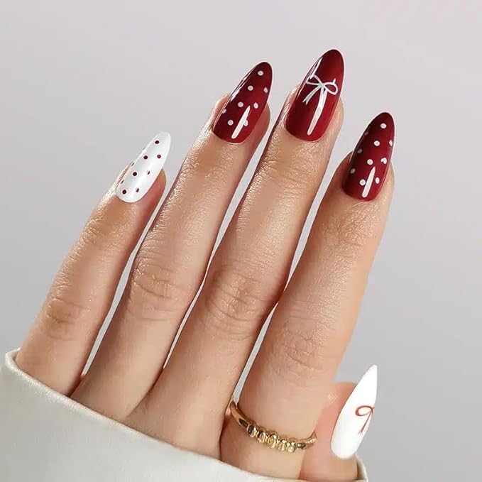 RPNZL Press On Nails - Paris | French Tip, UV Finish Almond Nails, Reusable | 16 Sizes - 32 Nails in Kit with Glue (Love)