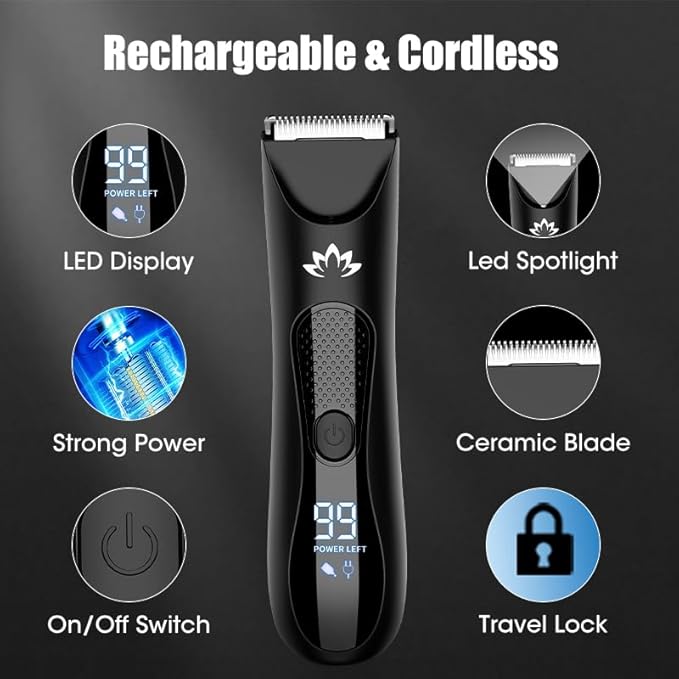 Suttik Manscape Body & Pubic Hair Trimmer for Men, Groin & Ball Trimmer Men, Electric Razor Mens Grooming Kit, Body Groomer Ball Shaver for Smooth Wet/Dry Shaving, Led Light