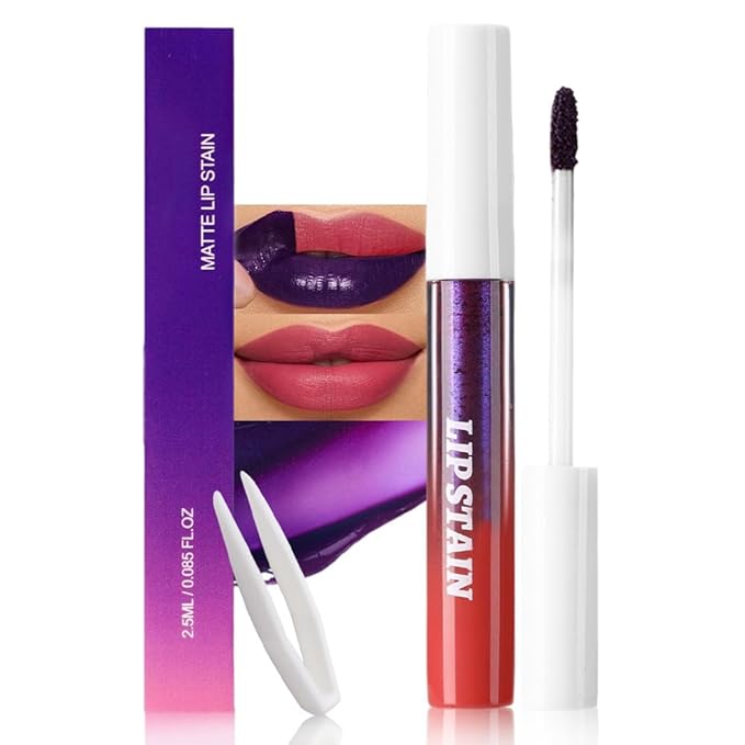 evpct Vivid Red Peel Off Lip Stain Tints with Tweezer, Matte Liquid Lipstick Lip Stain Long Lasting Waterproof for Women, Non-stick Cup Lipstick Peel Off High Pigmented Smudge-proof Easy to Apply, 03#