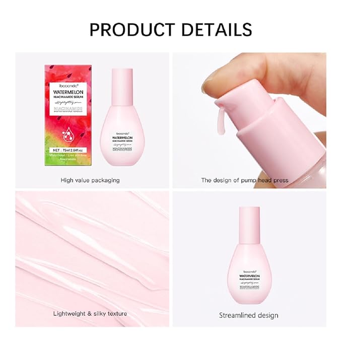 Watermelon Niacinamide Facial Serum,Pore Minimizer & Niacinamide Glow Serum,Makeup Primer,Lightweight Facial Serum & Priming Liquid Highlighter(60ml)