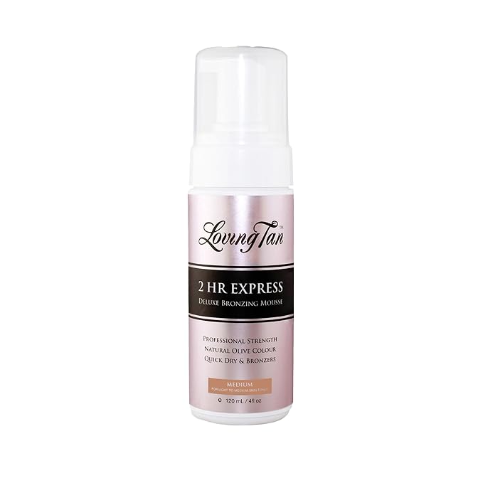 Loving Tan 2 HR Express Self Tanning Mousse, Medium - Streak Free, Natural, Professional Quality - 5+ Sunless Self Tanner Applications per Bottle, Cruelty Free, Naturally Derived DHA - 4 FL Oz