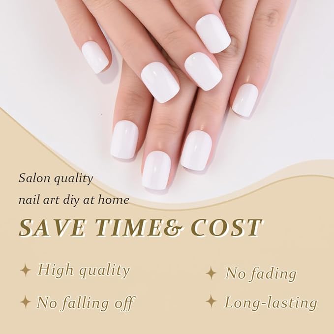 evpct White Glossy Press on Nails Short Square, Glossy White Fake Nails Summer Reusable, Acrylic False Nail Stick on Press ons for Women Gifts, Perfectly Fit Durable False Nail Kit & Gel 30Pcs