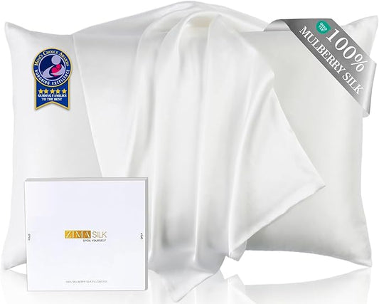 ZIMASILK Upgraded 100% 6A Grade Pure Mulberry Silk Pillowcase for Hair and Skin Silk Pillow Cases with Reinforced Hidden Zipper, More Soft & Durable, Gift Box (Queen 20"x30" Ivory)