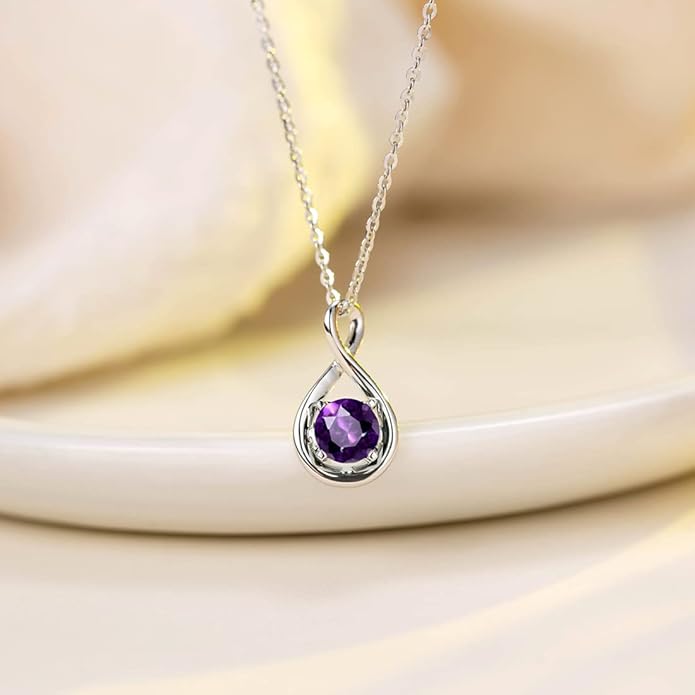 FANCIME 14K Solid Gold Birthstone Pendant with Sterling Silver Chain Infinity Gemstone Necklace Fine Jewelry Anniversary Birthday Christmas Gifts for Women Wife Her