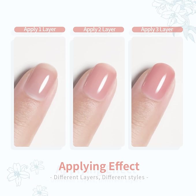 RARJSM Icy Jelly Gel Nail Polish Set of 6 Translucent Colors,Sheer Rose Nude Skintone Gelpolish LED UV Gel Clear Milky Light Pink Red Brown French Manicure Curing Requires 7.5ml DIY Home Nail Salon