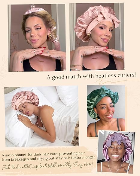 Adjustable Silk Bonnet | Double-Layer Design | Reduces Friction | Controls Frizz | Protects Curly Hair | Multi-Purpose Use