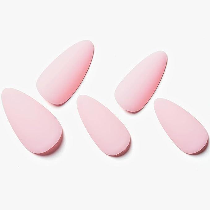 GLAMERMAID Light Pink Press on Nails Medium Almond, Spring Summer Nude Neutral Velvet Dull Gel Glue on Nail Stiletto, Matte Fake Nails Short Oval，Reusable Acrylic Stick on False Nail Kits for Women