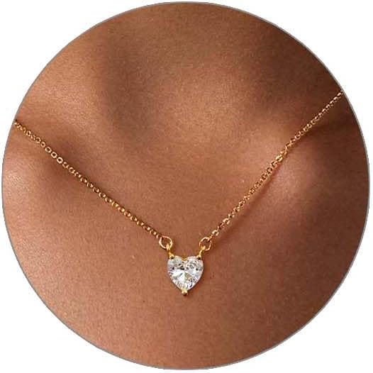 Luxval Diamond Pendant Gold Necklace for Women，Dainty 18k Gold Plated Choker Necklaces Simple Gold Jewelry Gifts for Women Girls