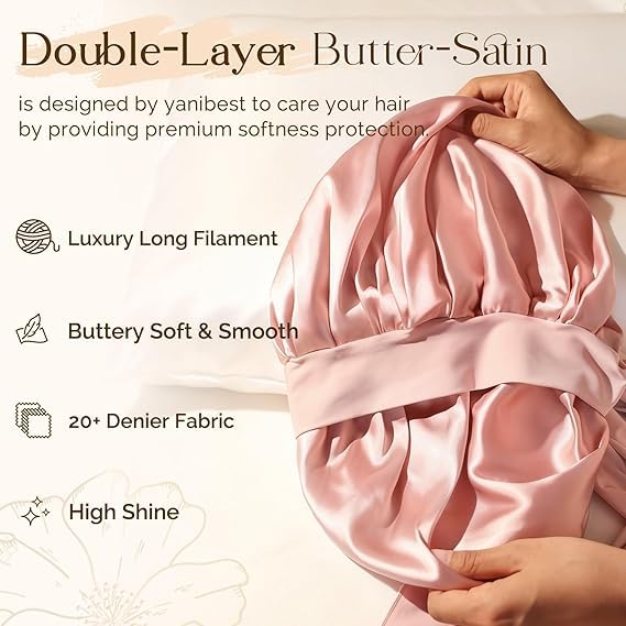 Adjustable Silk Bonnet | Double-Layer Design | Reduces Friction | Controls Frizz | Protects Curly Hair | Multi-Purpose Use