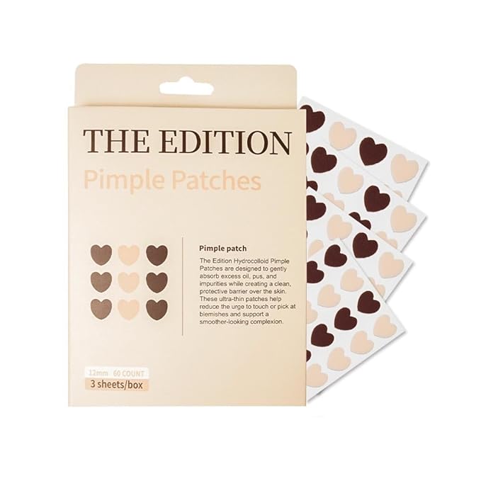 The Edition - Pimple Patches - Heart Shaped Hydrocolloid Pimple Extractor – Cute Acne Spot Treatment for Overnight, Zit Blemish Cover, Waterproof, For all Skin types (60 Count)