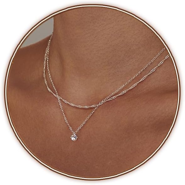 Luxval Diamond Pendant Gold Necklace for Women，Dainty 18k Gold Plated Choker Necklaces Simple Gold Jewelry Gifts for Women Girls