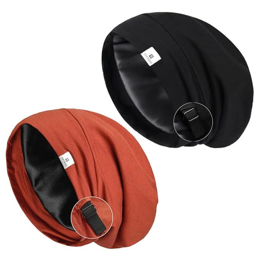 YANIBEST 2 Pcs Silk Bonnet Satin Bonnet Hair Bonnet for Sleeping - Adjustable Saty on Satin Lined Slouchy Beanie Hat for Women