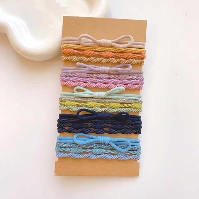 Multistyle Hair Ties Set: Gentle High Elasticity Ponytail Scrunchie Bracelet for Women (17-Bow Threaded Set:20, One Size)