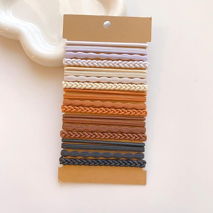 Multistyle Hair Ties Set: Gentle High Elasticity Ponytail Scrunchie Bracelet for Women (18-Bean Brown Set:20, One Size)