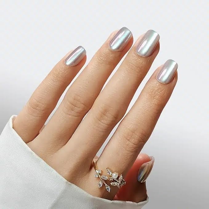 RPNZL Press On Nails - Opal | Chrome Cateye High Gloss Square Fake Nails, Salon Quality| 32 Nails, 16 Sizes Kit with Glue and Adhesive Tabs I Female Founded - Beauty, Self Care