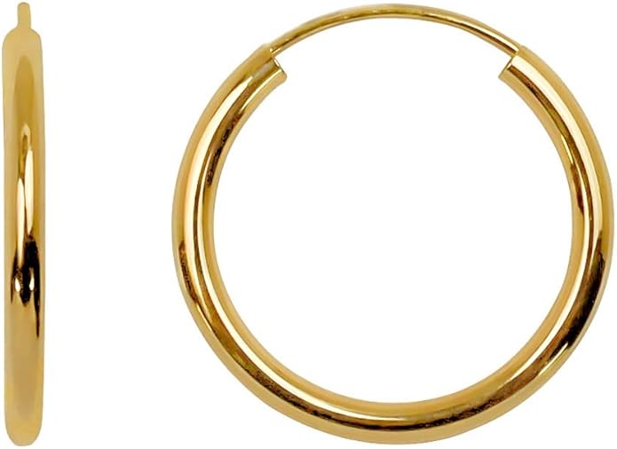 14K Yellow Gold Continuous Endless Hoop Earrings (2mm Tube)