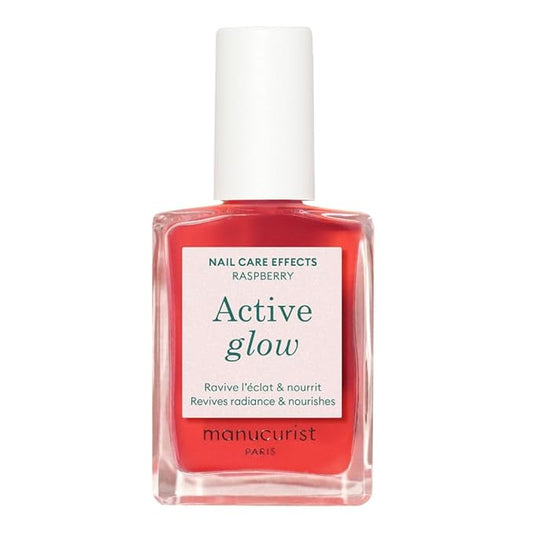 Manucurist Active Glow Raspberry Nail Polish & Care - Ultra-Glowy 2 in 1 Nail Concealer & Care - Plant-Based Ingredients: Sweet Almond Oil, Raspberry - Valentines Day Gifts for Women - Gifts for Her