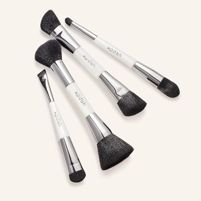 Woosh Beauty, Jetsetter Bundle in #5 Deep, Fold out Face Original, Essential Brush Set, Travel Case in Hot Pink