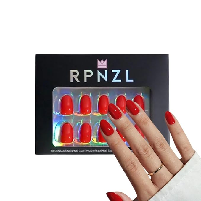 RPNZL Press On Nails - Scarlett | Opaque Bright Red Short Squoval Fake Nails, Salon Quality | 32 Nails, 16 Sizes Kit with Glue and Adhesive Tabs I Female Founded - Beauty, Self Care