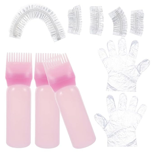 ASAKKURA Portable Hair Dye Kit with Applicator Bottle Flexible Coloring Tools Complete Hair Dyeing Accessories for Home and Salon Use Pink