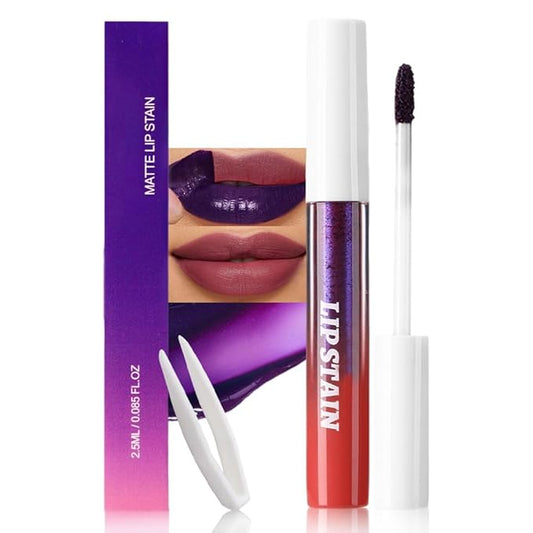 evpct Deep Mauve Red Peel Off Lip Stain Tints with Tweezer, Matte Liquid Lipstick Lip Stain Long Lasting Waterproof for Women, Non-stick Cup Lipstick Peel Off High Pigment Smudge-proof Easy Apply, 01#
