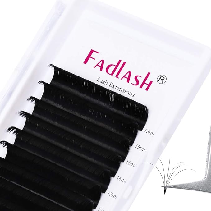 FADLASH Volume Lash Extensions D Curl 15-20mm Self Fanning Lashes 0.03mm Easy Fan Eyelash Extensions Mixed Tray Rapid Blooming Lashes (0.03-D, 15-20mm Mixed Tray)