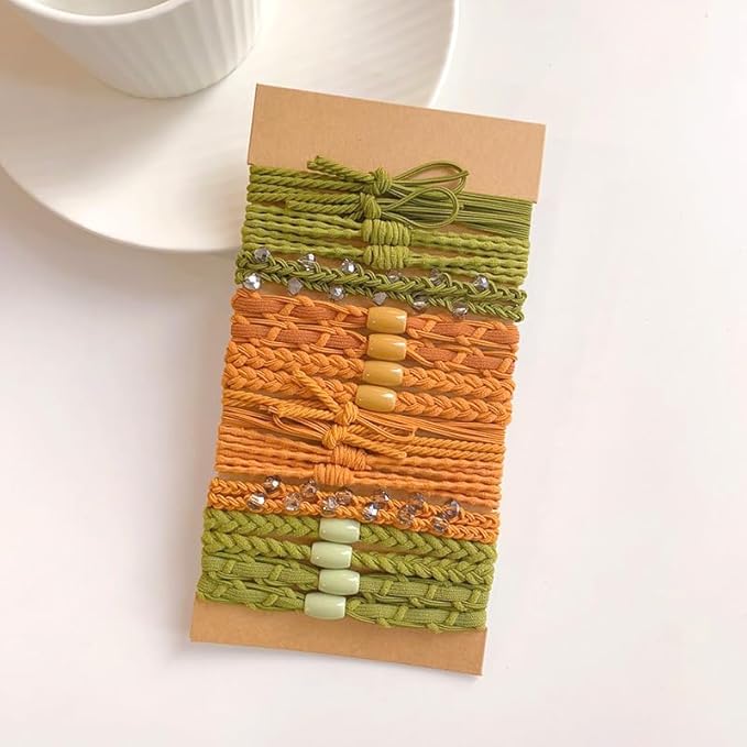 Multistyle Hair Ties Set: Gentle High Elasticity Ponytail Scrunchie Bracelet for Women (4-Crystal Dark Green Maple Red Set:20, One Size)