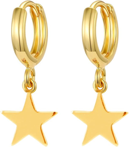 XYJZXY Gold Huggie Small Hoop Earrings with Charm Personalized Snake/Evil Eye/Star/Cross/Lock/Key 18k Gold Plated Crystal Drop Dangle Earrings for Women