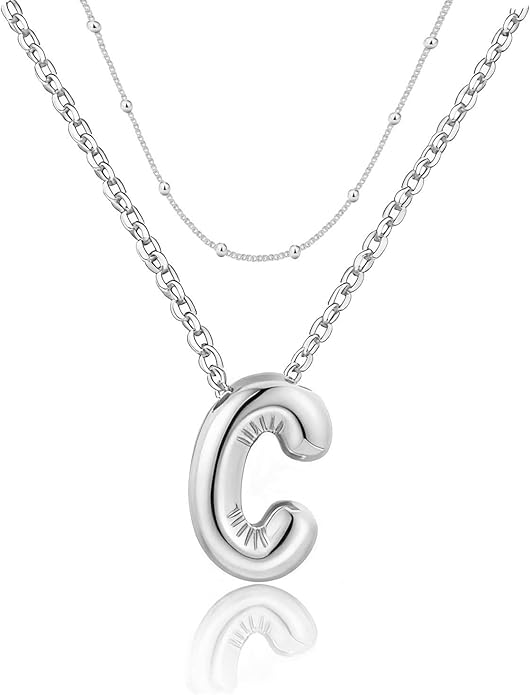 PANSHI Gold Initial Necklaces Gifts for Teen Girls Women Girlfriend Teen Girl Gifts Trendy Stuff Layered Bubble Letter Necklace Gold Jewelry Birthday Gift